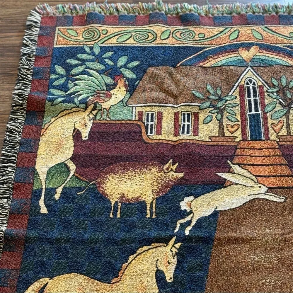 Vintage The Rug Barn Beth Yarbrough Woven Tapestry Blanket Bless Us All